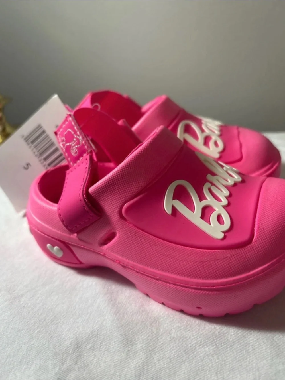 Barbie toddler size 5 Hot Pink Slip-On Clogs with White Logo brand new w tags